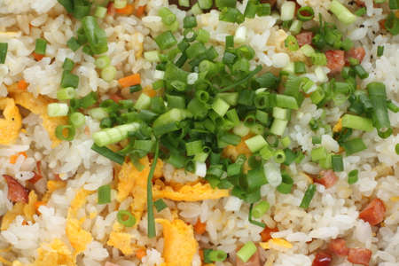 Cooking of roasted pork and egg fried rice by frying panの写真素材