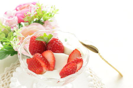 freshness strawberry and yogurt for healthy dessertの写真素材