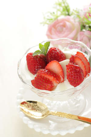 freshness strawberry and yogurt for healthy dessertの写真素材