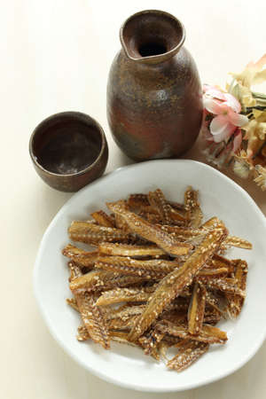 Japanese food, dried eel fish bone  for regional foodの写真素材