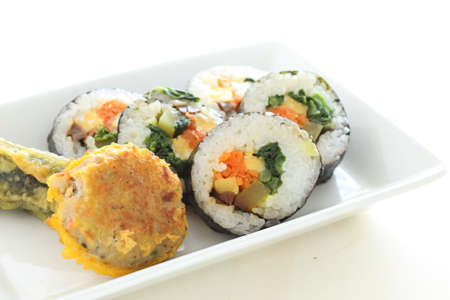 Korean food, rice roll Gimpa and deep fried vegetable for strep food imageの写真素材