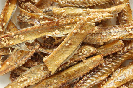 Japanese food, dried eel fish bone  for regional foodの写真素材
