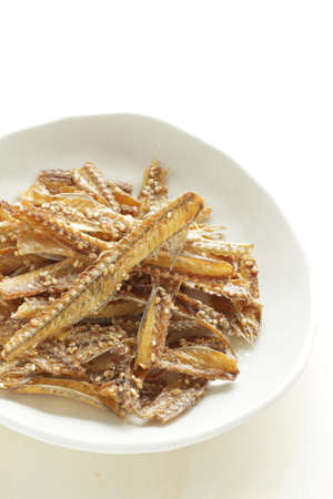Japanese food, dried eel fish bone  for regional foodの写真素材