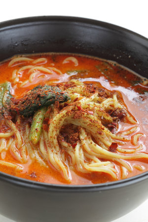 Chinese food, spicy Tantan noodles with copy spaceの写真素材