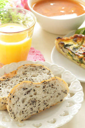 Sliced sesame seed bread for healthy breakfastの写真素材