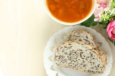 Sliced sesame seed bread for healthy breakfastの写真素材