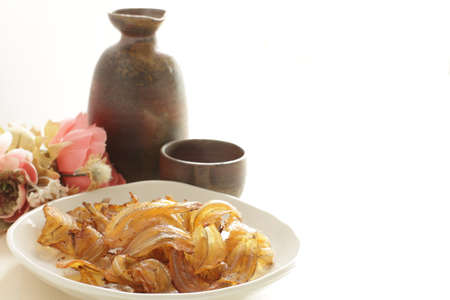 Japanese dried fish with bone on dish for snack food imageの写真素材