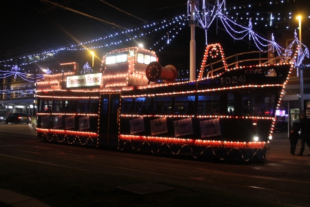 Illuminated Western Train, Fisherman s Friend, in Blackpool Promenadeのeditorial素材