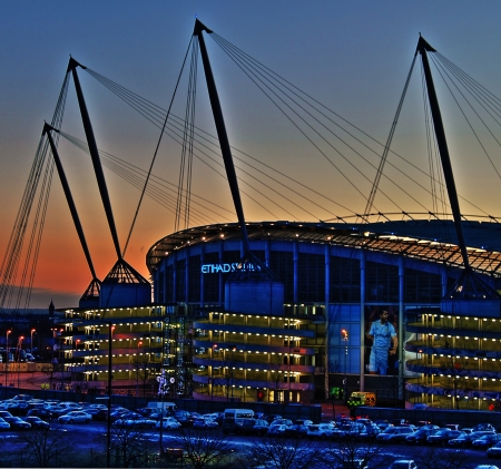 Manchester, United Kingdom - December 28, 2013 - Etihad Stadium at Dusk HDRのeditorial素材