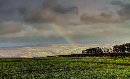 Rainbow over Yorkshire Dales, Picture taken in Keighley, West Yorkshire, Englandの写真素材