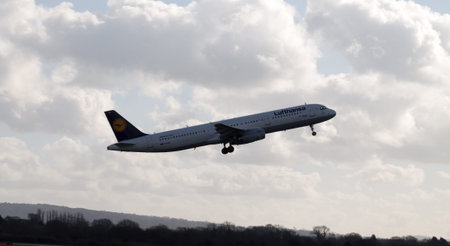 Manchester, United Kingdom - February 16, 2014  Lufthansa Airbus A321 taking off from Manchester...