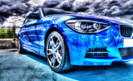 Blue BMW, stationed in Etihad Campus, Manchester, UKのeditorial素材