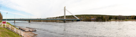 Jatkankynttila Bridge (Lumberjack Candle Bridge), a famous bridge crossing Kemijoki in Rovaniemi, Finland.の写真素材
