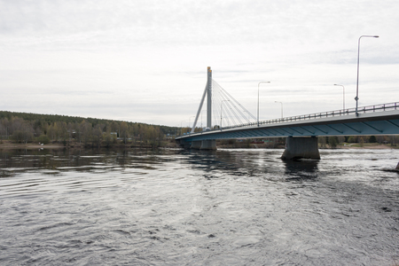 Jatkankynttila Bridge (Lumberjack Candle Bridge), a famous bridge crossing Kemijoki in Rovaniemi, Finland.の写真素材