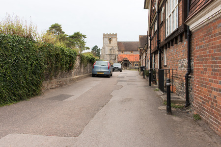 Parish Church of St. Mary in village of Streatley, Berkshire, England. View from the street level.のeditorial素材