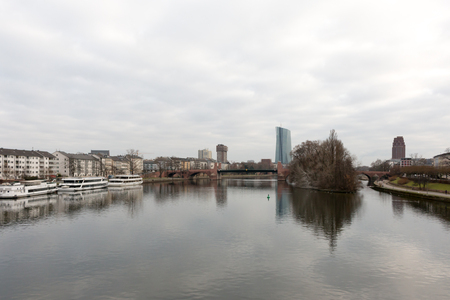 Beautiful Frankfurt am Main waterfront along the river Main in the winter. Frankfurt-am-Main, Hesse, Germany.のeditorial素材