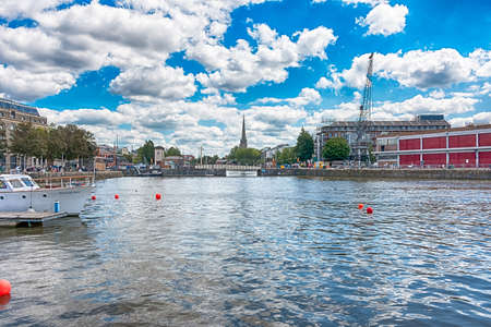Colourful Bristol canals during beautiful and sunny summer day.のeditorial素材