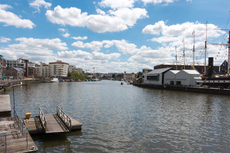 Colourful Bristol canals during beautiful and sunny summer day.