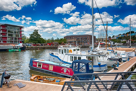 Colourful Bristol canals during beautiful and sunny summer day.