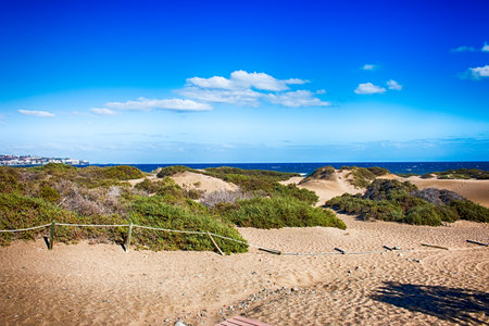 View of Beach in Playa del Ingles, Maspalomas, Gran Canaria, Spain. HDR.の写真素材