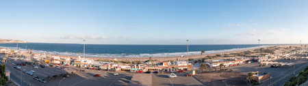 View of Beach in Playa del Ingles, Maspalomas, Gran Canaria, Spain. Panorama.のeditorial素材