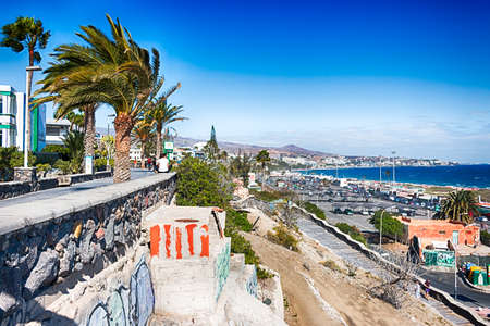 View of beach in Playa del Ingles, Maspalomas, Gran Canaria, Spain. HDR.の写真素材