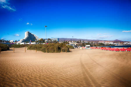 View of Beach in Playa del Ingles, Maspalomas, Gran Canaria, Spain. HDR.の写真素材