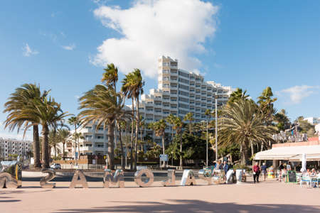 A beautiful view from Playa del Ingles beach in Maspalomas, Gran Canaria, Spain. Sunny weather.のeditorial素材