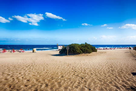 View of Beach in Playa del Ingles, Maspalomas, Gran Canaria, Spain. HDR.の写真素材