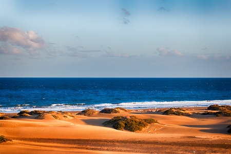 View of Beach in Playa del Ingles, Maspalomas, Gran Canaria, Spain. HDR.の写真素材