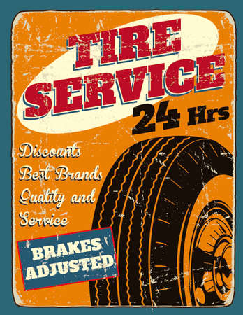 Tire service 24 hours vintage decorative posterのイラスト素材