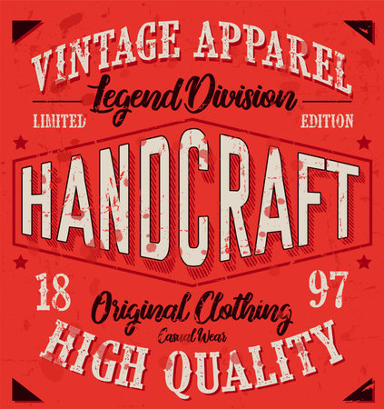 Handcraft clothing apparel vintage label design with stains and scratchesのイラスト素材