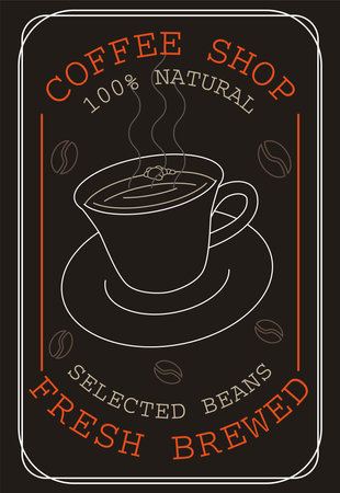 Coffee shop menu and poster design. Vector illustration of coffee cup and beansのイラスト素材