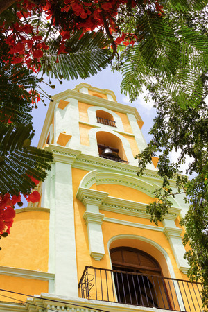 Ancient architectural colonial construction, photo framed with the vegetation; It is at present a museum of the fight against bandits in Trinidad Cubaのeditorial素材