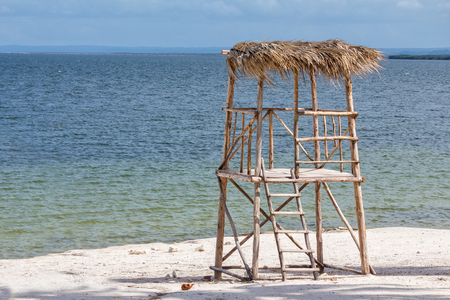 Isolated wood lifegaurd hut in the sand,の写真素材