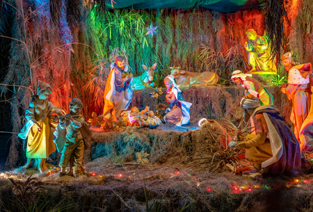 Santa Clara, Cuba, January 3, 2019: Christmas manger scene in Santa Clara with shepherds and characters of the birth of Jesus Christ.のeditorial素材