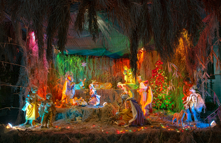 Santa Clara, Cuba, January 3, 2019: Christmas manger scene in Santa Clara with shepherds and characters of the birth of Jesus Christ.のeditorial素材