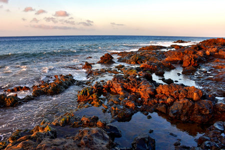 Rocks and puddles at low tide in El Medano