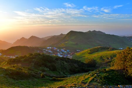 Green hills from the viewpoint of Jardina in San Cristobal de La Lagunaの写真素材
