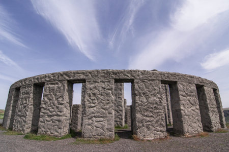 May 2017, Maryhill Washington - The Maryhill Stonehenge is a replica of the original in United Kingdom. It sits overlooking the Columbia Gorge  near the Washington and Oregon border.のeditorial素材