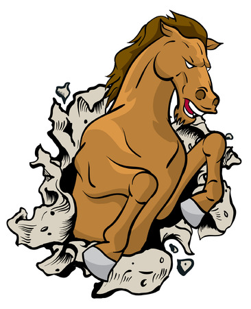 Wild Horse busting through wallのイラスト素材