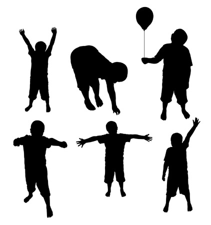 various Kids having fun and posing Silhouettesのイラスト素材