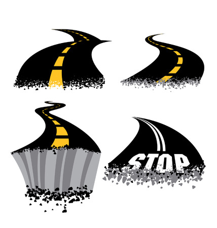 Crumbling cracked curving Road Highwaysのイラスト素材