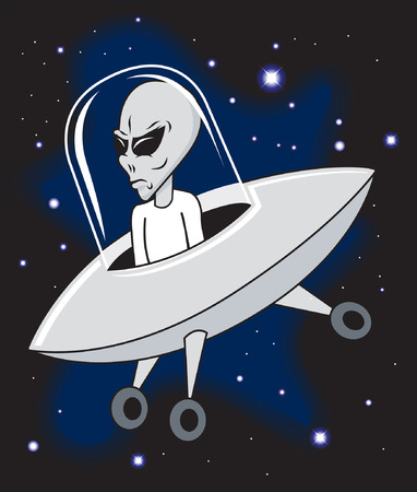 Alien Pilot flying spaceship through outer spaceのイラスト素材