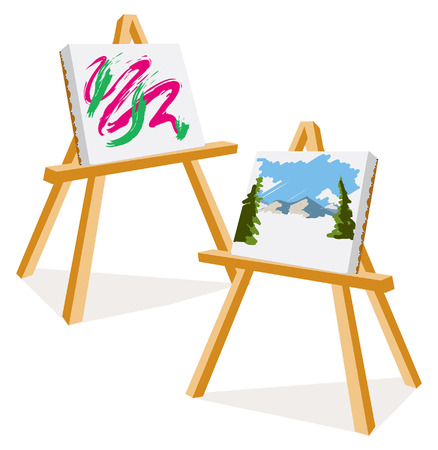 An Illustration of two easels with colorful paintingsのイラスト素材