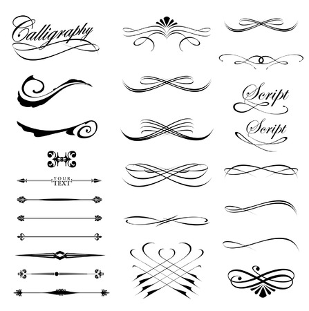 Calligraphic lines dividers and hand drawn design elementsのイラスト素材