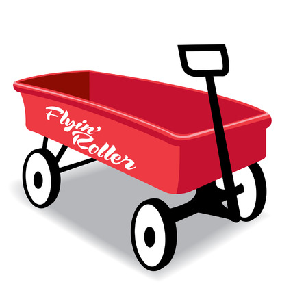 Red kid hand wagon, flying roller,metalのイラスト素材