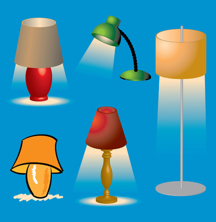 Various lighting fixtures and brightly lit Lampsのイラスト素材