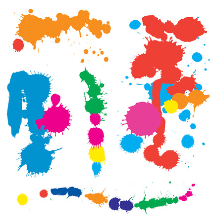 colorful splatters of stains and multi colored paint splashesのイラスト素材
