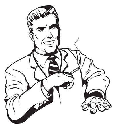 An Illustration of a handsome retro smoking manのイラスト素材